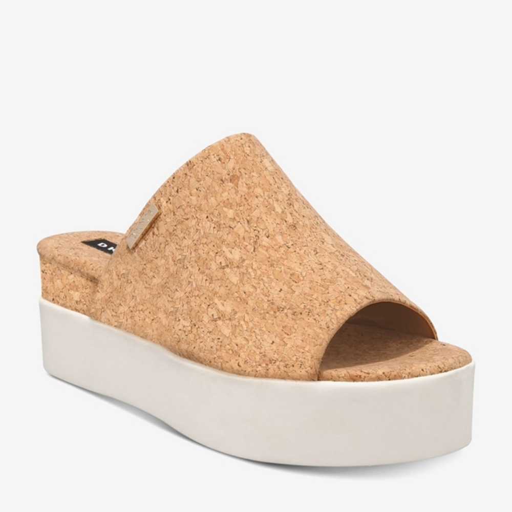 DKNY Carli Cork Wedge Platform Sandals White Tan Size 11